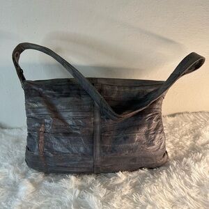 Large Distressed Black Leather Shoulder Bag